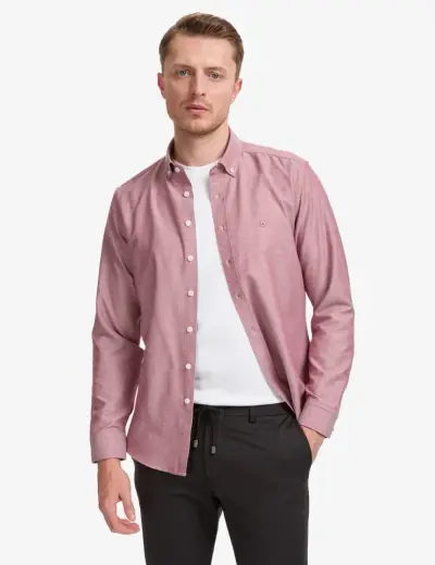 Bordo Oxford Slim Fit Kolay Ütülenebilir Gömlek