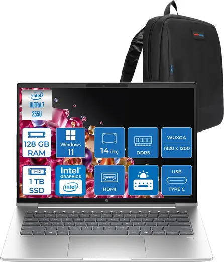 Hp Probook 4 G1I Intel® Core Ultra 7 255U 128GB Ddr5 1tb SSD 14" Wuxga (1920 x 1200), IPS 300 Nits WIN11PRO Taşınabilir Bilgisayar C9FH1ETP33+ZETTAÇANTA
