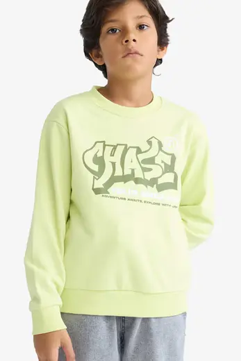 Bisiklet Yaka Baskılı Sweatshirt Erkek Çocuk