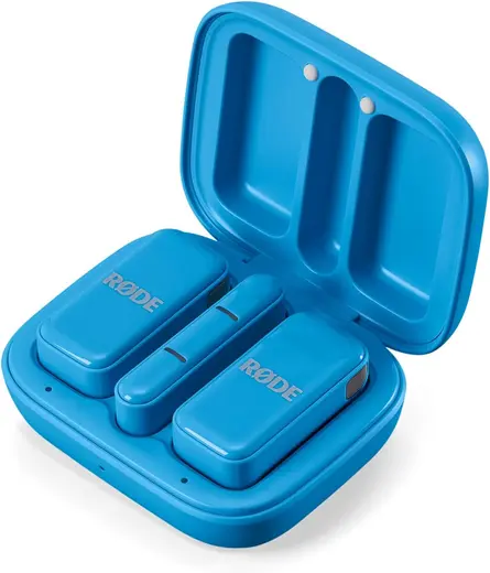 RØDE Wireless Micro - Akıllı Telefon ve Bilgisayar Uyumlu Kompakt Kablosuz Mikrofon seti, Şarj Kutulu, İki verici, Bir alıcı, USB-C, Mavi | Akıllı Telefon İçerik Oluşturma için Şarj Kılıflı İki Mikrofon, USB-C, Mavi