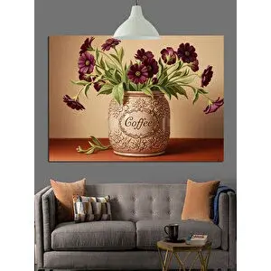 Tablomega Bordo Çiçek Vazosu Dekoratif Kanvas - Mdf Ahşap Tablo 70x100 cm