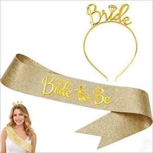 SüSLe Bebek ve Parti Bride Taç Ve Bride To Be Kuşak Seti - Altın