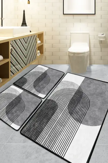 Lenia Gri 3'lü Set Banyo Paspası Djt Renkli