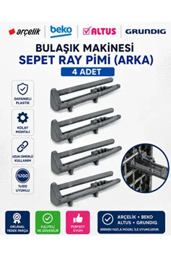 Arçelik 6220 FT Bulaşık Makinesi Üst Sepet Arka Ray Pim Seti 4 Adet