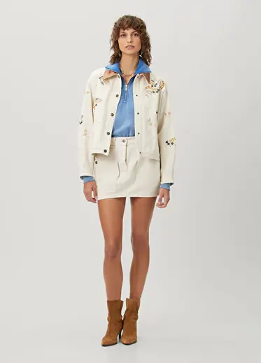 Estera Ekru Mini Denim Etek