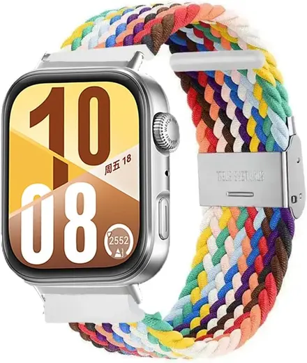 Huawei Watch Fit 3 / Fit 4 / Fit 4 Pro İle Uyumlu Metal Clips Kumaş Örgü Akıllı Saat Kordon Gökkuşağı