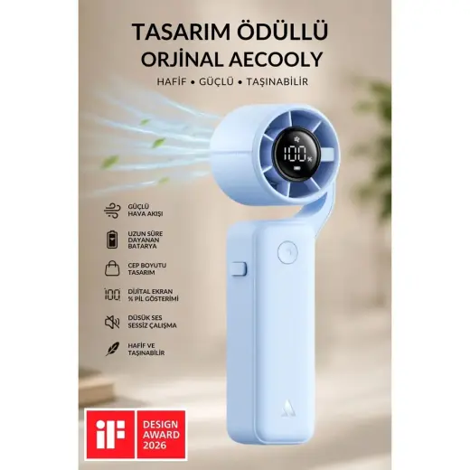 Aecooly Portatif Soğutucu El Fanı Aecooly LED Göstergeli Mini Şarjlı Vantilatör