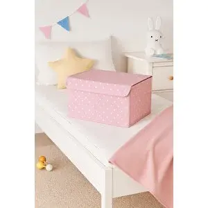 Serstil Sert Karton Pembe Puantiyeli Küçük Boy Destekli Kapaklı Kutu Hurç Organizer 40x30x25 Cm