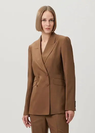 Kahverengi Kruvaze Yün Blazer