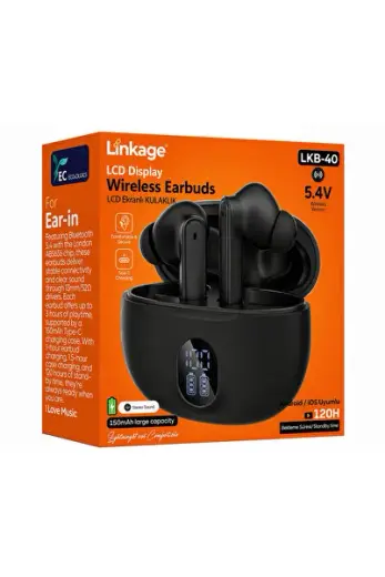 LKB-40 TWS Kablosuz Kulaklık, Bluetooth 5.4, Dijital Şarj Göstergeli, iOS ve Android Uyumlu Siyah