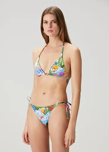 Desenli Üçgen Bikini Üstü