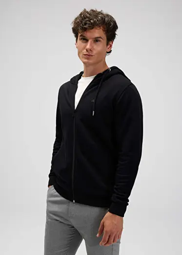 Siyah Fermuarlı Kapüşonlu Erkek Sweatshirt EM555-BK