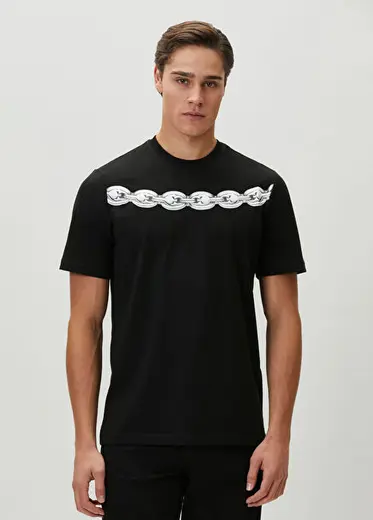 Siyah Zincir Baskılı T-shirt