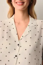 Siyah Desenli Monogram Gömlek Yaka Pijama Takımı 4