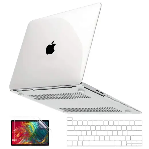 Five-E Apple MacBook Air 13.6 M2 Çipli 2022 Darbelere Dayanıklı Ön Arka Clear Parlak Kapak Kılıf ve Koruyucu Set A2681