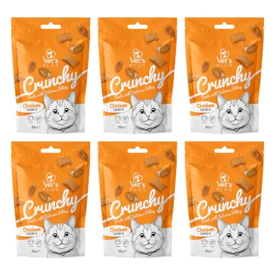 Vet's Plus Crunchy İçi Dolgulu Tavuklu ve Catnipli Kedi Ödül Bisküvisi 60gr (6 Adet)