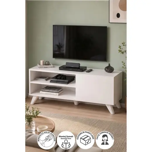 Bofigo Malta Kapaklı 2 Raflı Tv Sehpası Beyaz