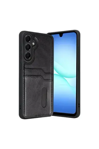 Samsung Galaxy A57 5g Sara Kartvizitli Deri Kılıf - Siyah