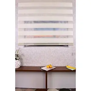 Setekshome Krem Hun Micro Plise Etek Dilimsiz Zebra Stor Güneşlik Perde 220x260 cm